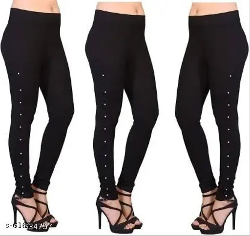 Black cotton blend KIA Western Wear jegging pack of 3, embellished with intricate detailing for women's fashion