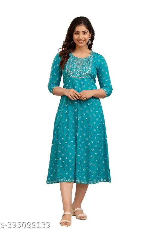 Wine Pink Blue Embroidered Flared Anarkali Kurta for Women, rayon cotton blend, suitable for multiple occasions