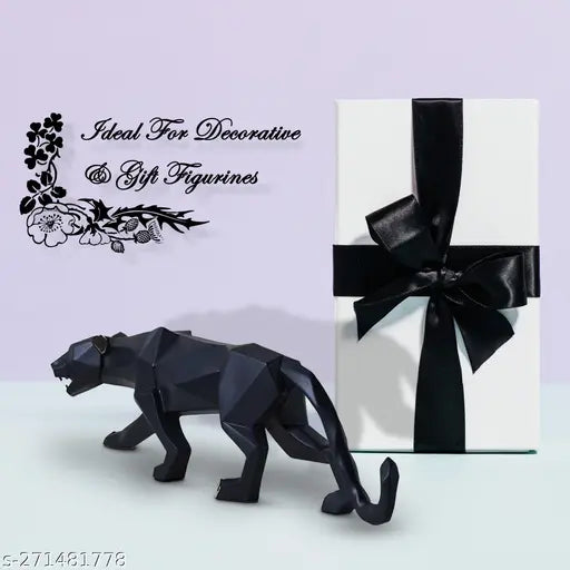 Modern geometrical black panther figurine, polyresin, home decor item for living room or bedroom tabletop