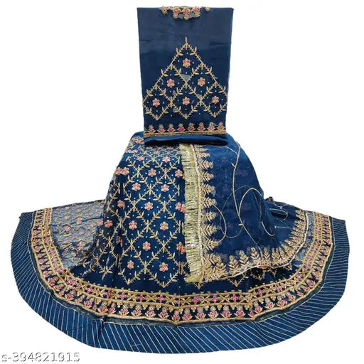 Embroidered Georgette lehenga set in India, featuring choli, dupatta, and odhni, perfect for parties and festivals