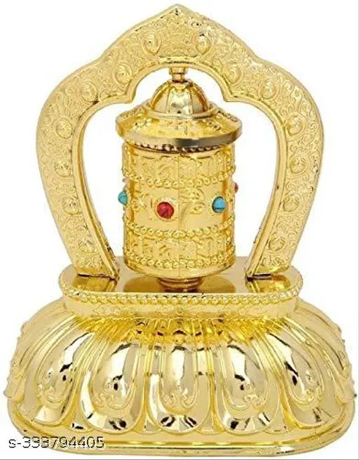 Gold-plated solar rotating Tibetan prayer wheel for cars and home decor, 12cm in size