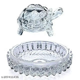Clear glass crystal turtle showpiece set, Vastu-friendly for good luck & Feng Shui, 10cm x 10cm x 25cm