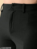 Black, elastic waistband trousers with a zipper closure