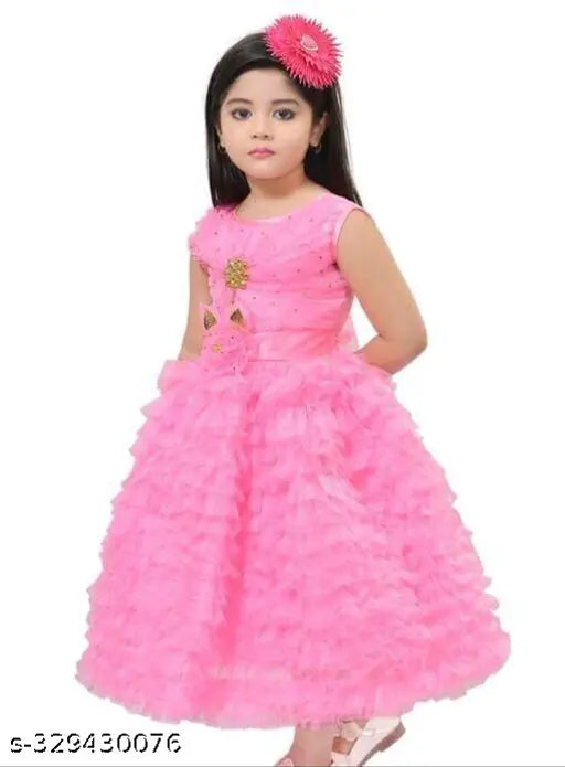 Girls pink net frock, single pack, 0-12 months, Indian handcrafted embellished design