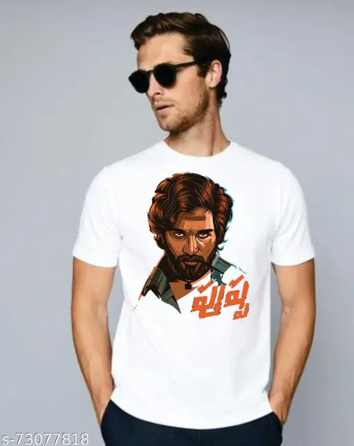 Indian-made men's polyester t-shirt with printed net design, short sleeves, available in sizes S-XXL