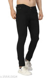 Solid black stretchable denim jeans for men. Durable slimfit design offering comfort and style at an affordable price