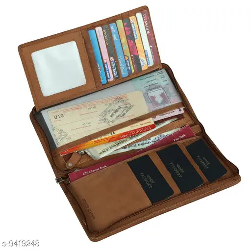 Leather khaki passport holder, perfect for traveling, solid net pattern, free size, made in India