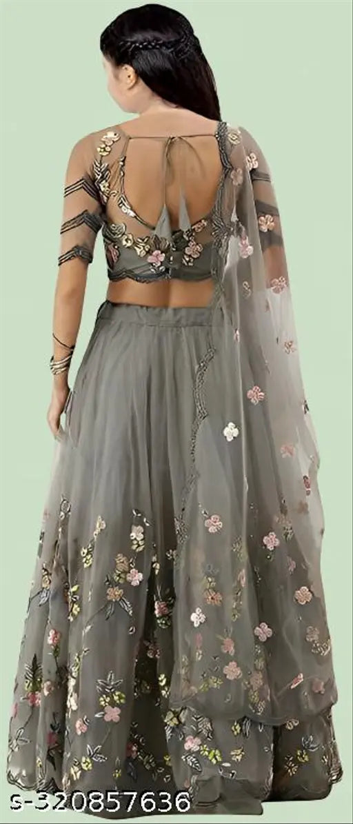 Red satin silk lehenga choli, semi-stitched with embroidery, kids Indian wedding wear