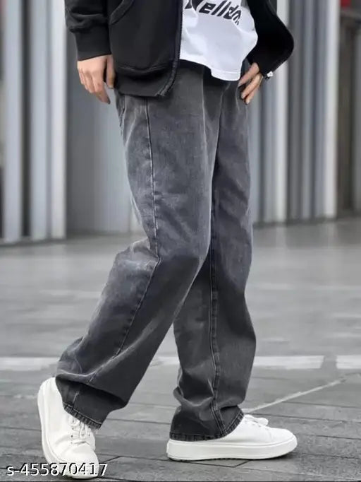 Men's cotton baggy jeans solid, size 30 for a relaxed fit from India