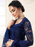 Embroidered net lehenga-choli set, India-origin, semi-stitched (42m waist, 42m length, 2.25m dupatta), featuring chain embroidery