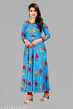 Blue and red anarkali kameez with long, full flares