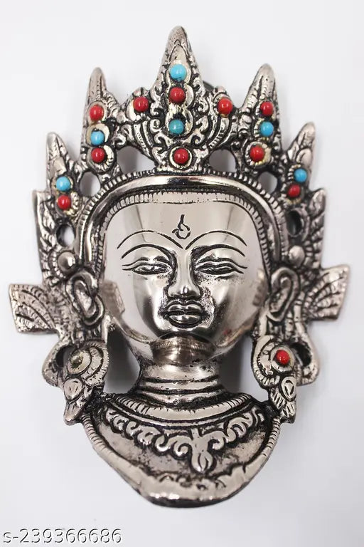 Metal Tibetan Lady Face Buddha mask - White Tara for serenity & peace, Vastu/Feng Shui remedy (2cm x 10cm x 7cm)