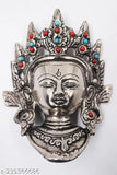 Metal Tibetan Lady Face Buddha mask - White Tara for serenity & peace, Vastu/Feng Shui remedy (2cm x 10cm x 7cm)