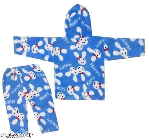 Blue wool sweed-hanger-blue top-bottom set, printed net pattern for newborns from India