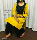 Rayon slub embroidered kurta set with palazzos, three-quarter sleeves, Indian handcrafted embroidery on women's fashion