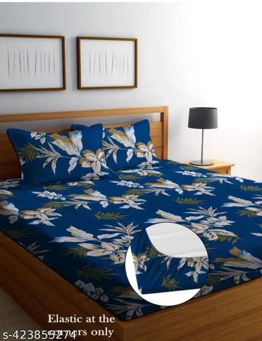 Cotton botanical double fitted sheets, superfine quality with 2 large pillow covers, fits up to 8-inch mattress for summer use
