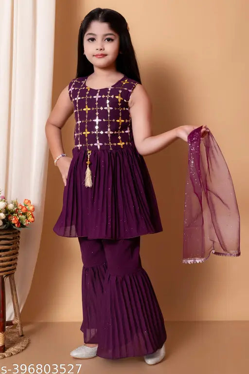 White chiffon sharara for kids, embellished net ethnic bottoms for girls party wear