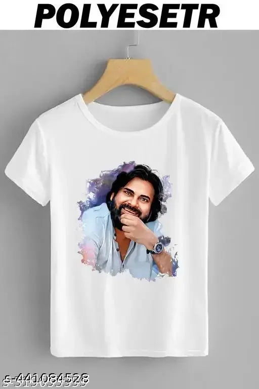White printed t-shirt for men, short sleeves with vibrant design, size M (38" chest, 38" length)