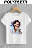 White printed t-shirt for men, short sleeves with vibrant design, size M (38" chest, 38" length)