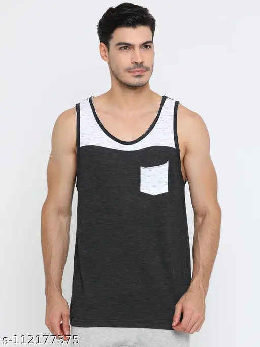 Cotton colorblocked mens sleeveless t-shirt, one piece from India