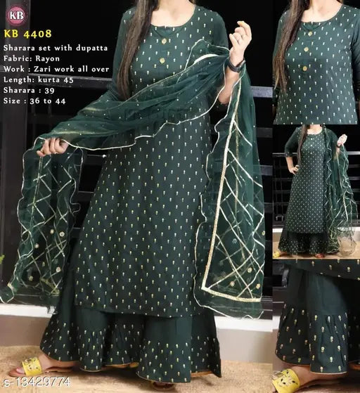 Dark blue kurta set with sharara, embellished embroidery details