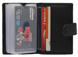 Genuine black leather RFID blocking card holder (18 slots), ideal for both men and women in business or casual settings
