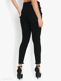 Black, skinny fit women bell bottom jeans with zip fly