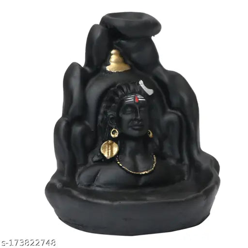 Khushi Lord Shiva Smoke Fountain with free backflow cones, poly resin adi shankara product, Indian-made smoking accessory (7x10x4cm)