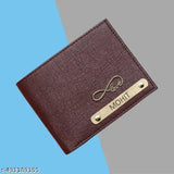 Brown faux leather customizable name wallet for boys, featuring 5 compartments and printed net pattern. Ideal gift for men, personalize with details via WhatsApp No. YTR05