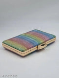 Vintage collection hand wallet clutch purse by HEXCEL with glittering multi-colored PULeather material and silver hardware, slim design for ladies