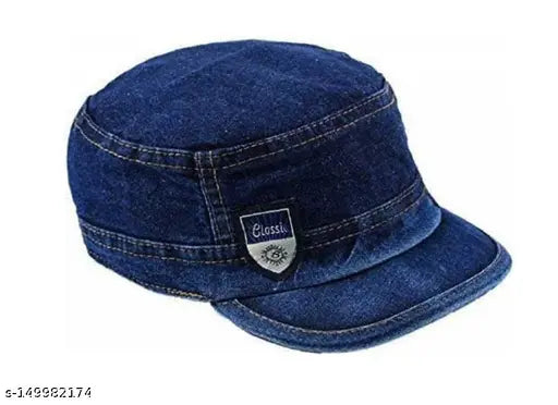 Blue Cotton Newsboy Caps - Solid Blue Jeans Flat Top Hats for Men, Women, Boys, Girls