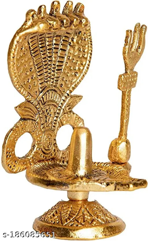 Shivling Statue Figurine, 2.5 x 4.5-inch metal Shiva Lingam with Sheshnag, Indian home decor and temple adornment for worship and cultural display