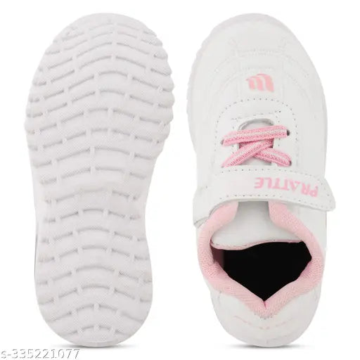 Pink and white kids' casual velcro led light shoes, lightweight, outdoor sports