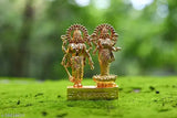 Golden brass decorative showpiece: Laxmi and Vishnu Ji Idol - 10cm (Indian origin)