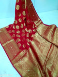 Traditional Banarasi Chanderi silk saree with zari woven patterns, single piece in free size from India