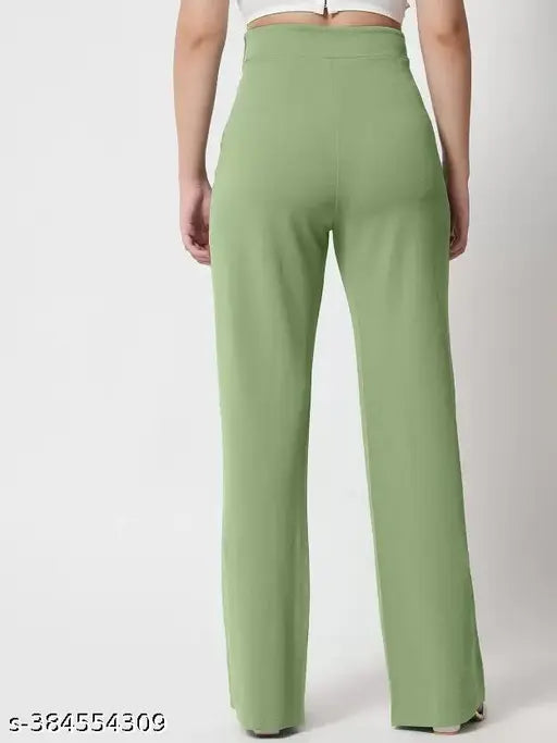Green high-waisted bell bottom trousers, loose fit, side pockets