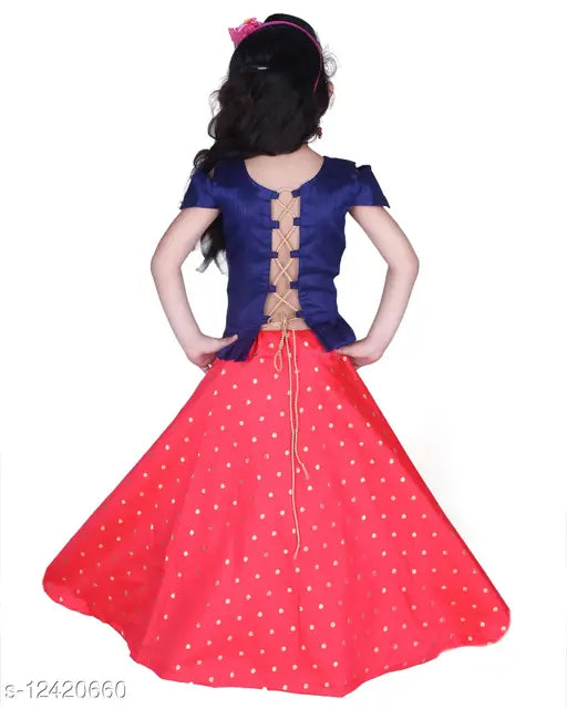 Taffeta silk and cotton blend new girls lehenga choli dupatta set, sleeveless, embroidered, jacquard stitch, net material, India origin, 6-24 months sizes