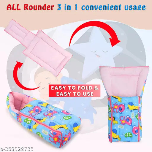 Cotton baby sleeping bag set with carry bag, printed net pattern, suitable for 0-9 months