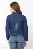 Long-sleeve denim women's jacket with kitty print, dyed/washed design, size S-XL, made in India