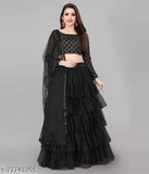 Satin lehenga set with net dupatta, free size, India-origin