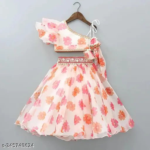 Embellished organza lehenga choli for kids, sleeveless & stitched net, 2-8 years, Indian origin