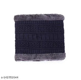 Snow proof inside fur wool unisex winter beanie cap with neck warmer set free size