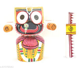 Handcrafted wooden idol of Lord Shree Jagannath (Patitapabana) with Sudarshan, traditional Indian pooja decorative showpiece - 6 inch (15 cm) tall