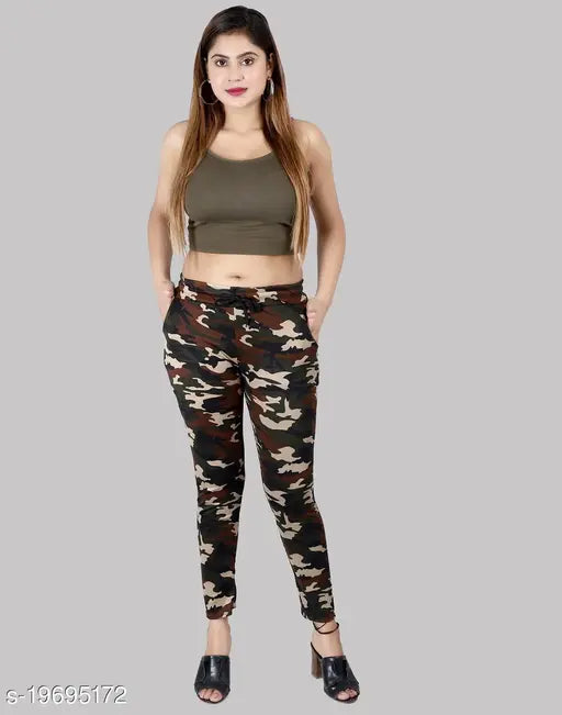 Army print women's slim fit spandex jeggings - cotton blend, self-design net pattern, pocket detail