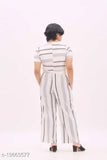 White poly crepe Coccon jumpsuit with V-neck and striped pattern, short sleeves. S, M, L sizes available. Made in India