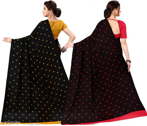 Black and red printed georgette daily wear sari, pack of 2