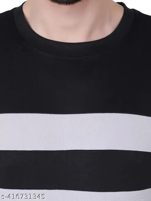 Black polyester men's striped half-sleeve T-shirt set in combo of black, pink, white, and light green - 3 sets available, size options from S to XXL