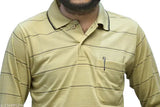 Striped cotton blend long-sleeve polo t-shirt for men with pocket, available in sizes L and 4XL. Made in India