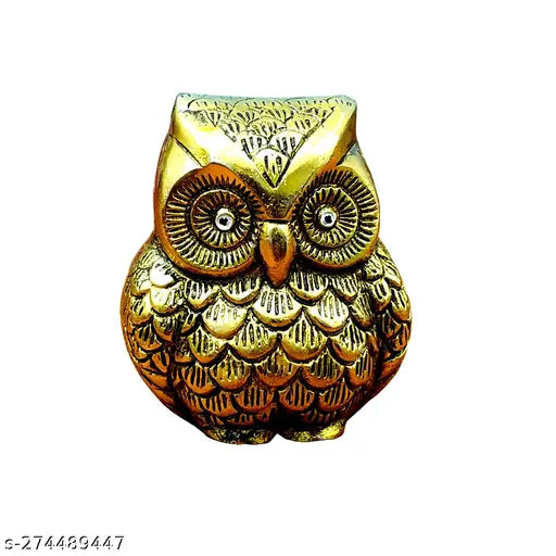 Metal owl table showpiece, Feng Shui for home/office and gifting, luck & happiness, LBH9x8.5x9cm, handcrafted in India