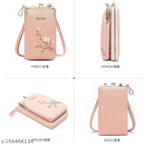 Pink cross-body bag, leather, for women. 12 compartments. Phone holder pocket. Small shoulder sling bag